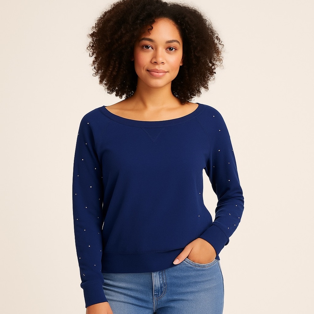 Victoria’s Secret Blue Studded Sleeve Pullover Sweatshirt M – Normcore Chic